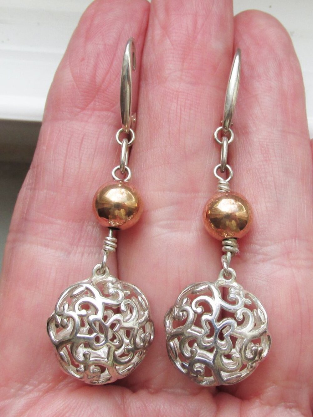 NEW Tanya Moss Two Tone Sterling Silver Butterfly Filigree Dangle Earrings NIB